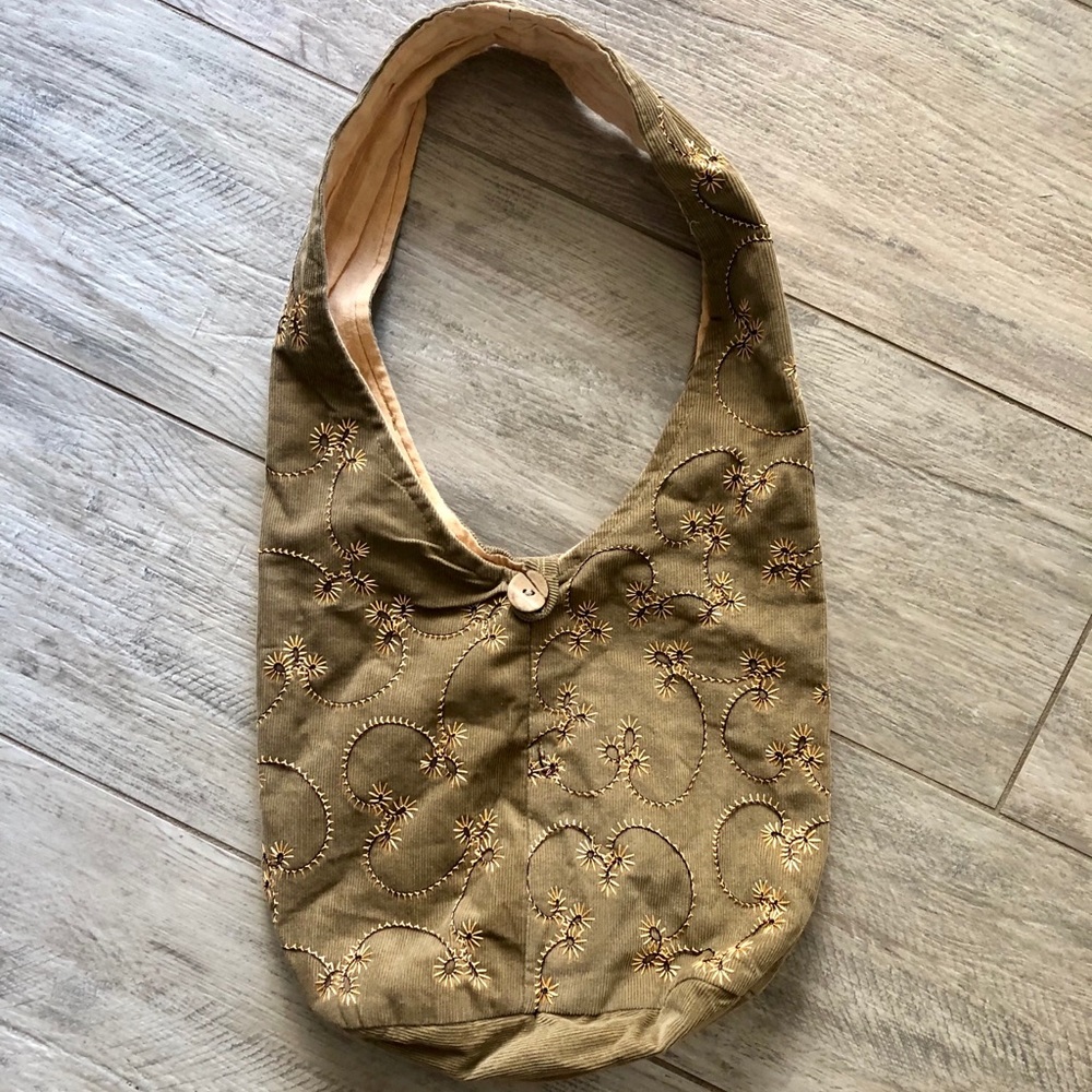 Small Floral Corduroy Hobo Bag